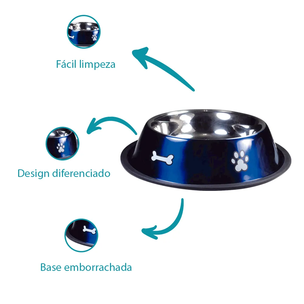 Comedouro Inox Rubber Print Azul Jambo — foto 2