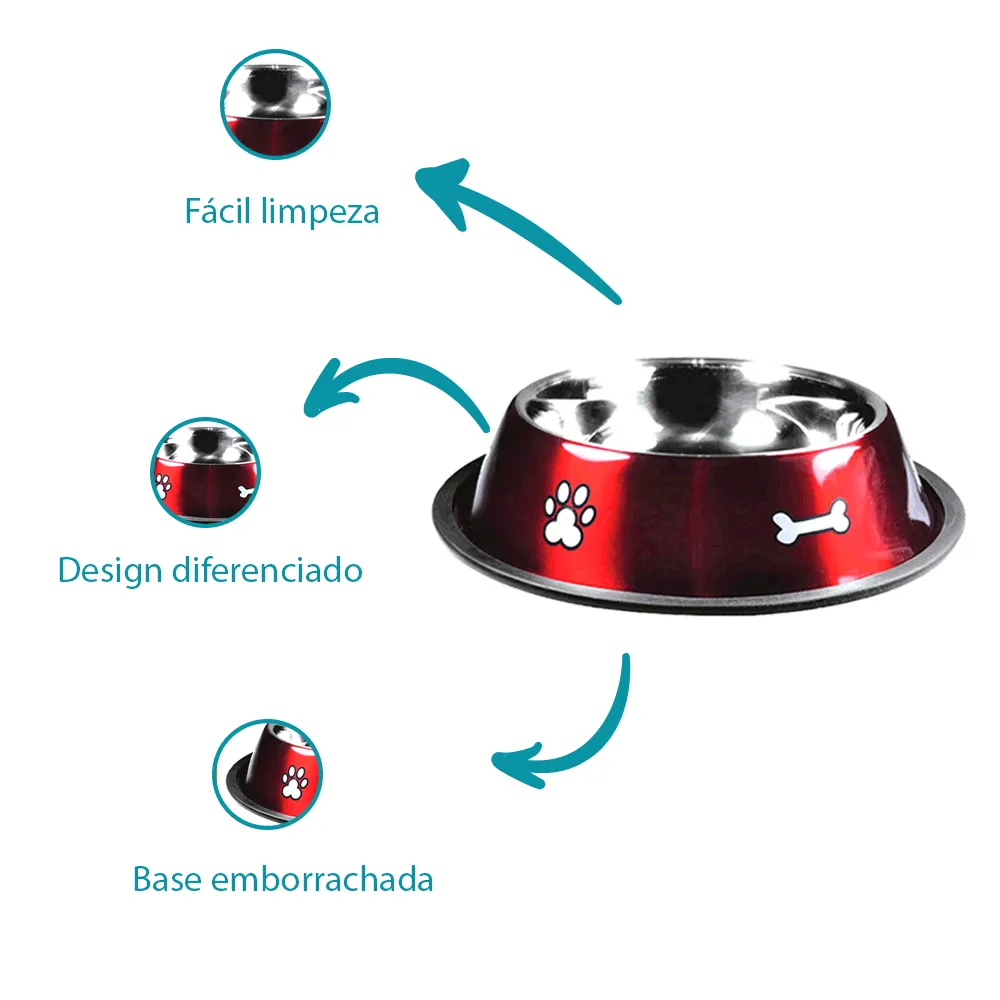 Comedouro Inox Rubber Print Vermelho Jambo — foto 2