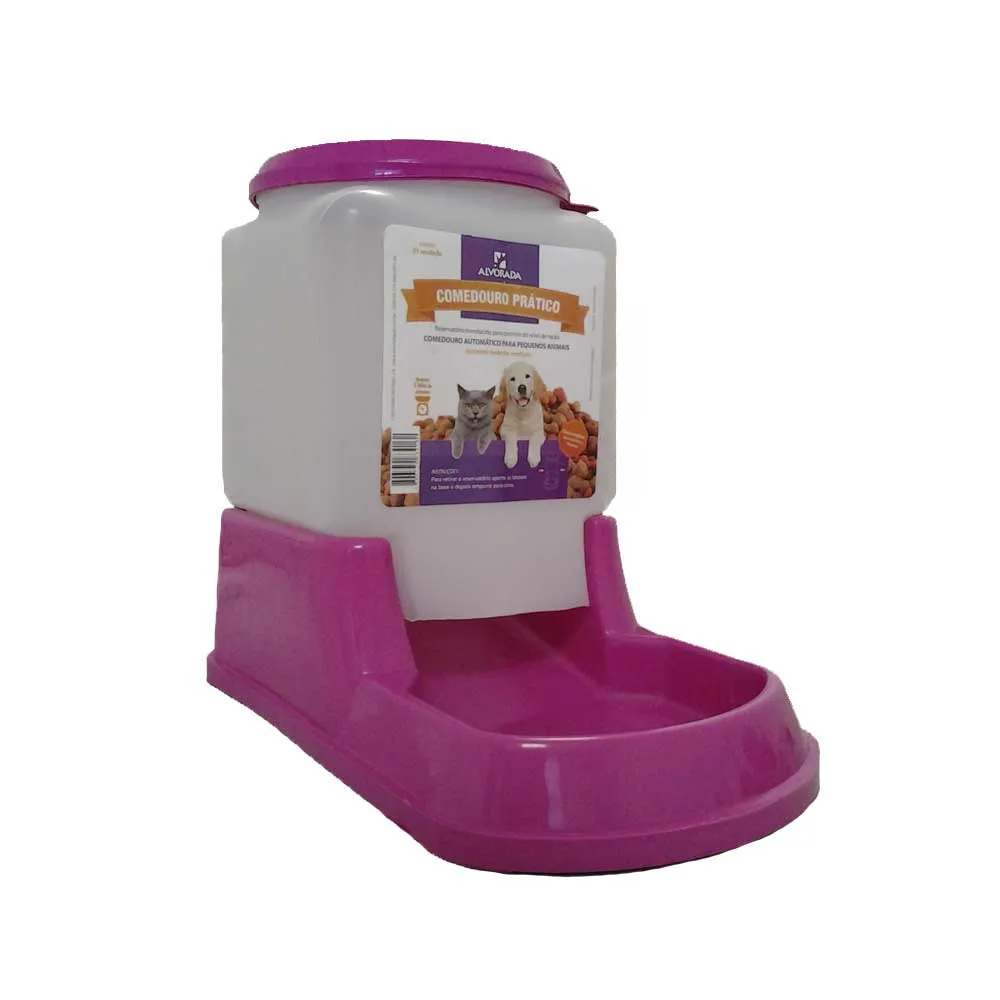 Comedouro Prático Automático Cães e Gatos Rosa