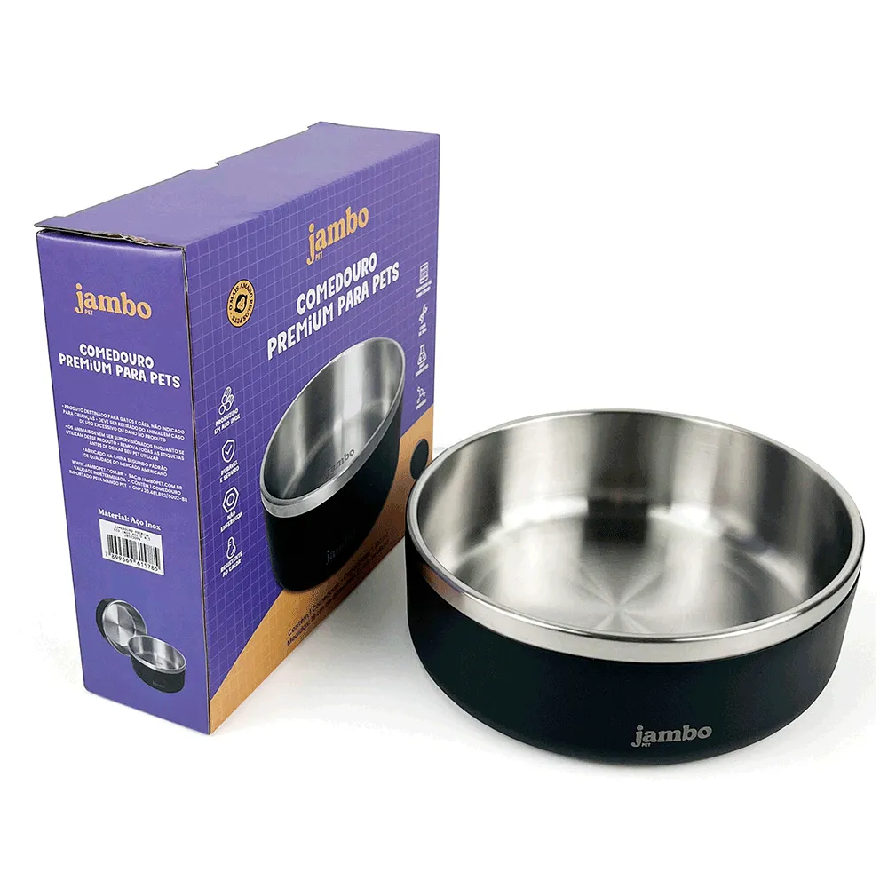 Comedouro Premium Aço Inox Preto Jambo — foto 2