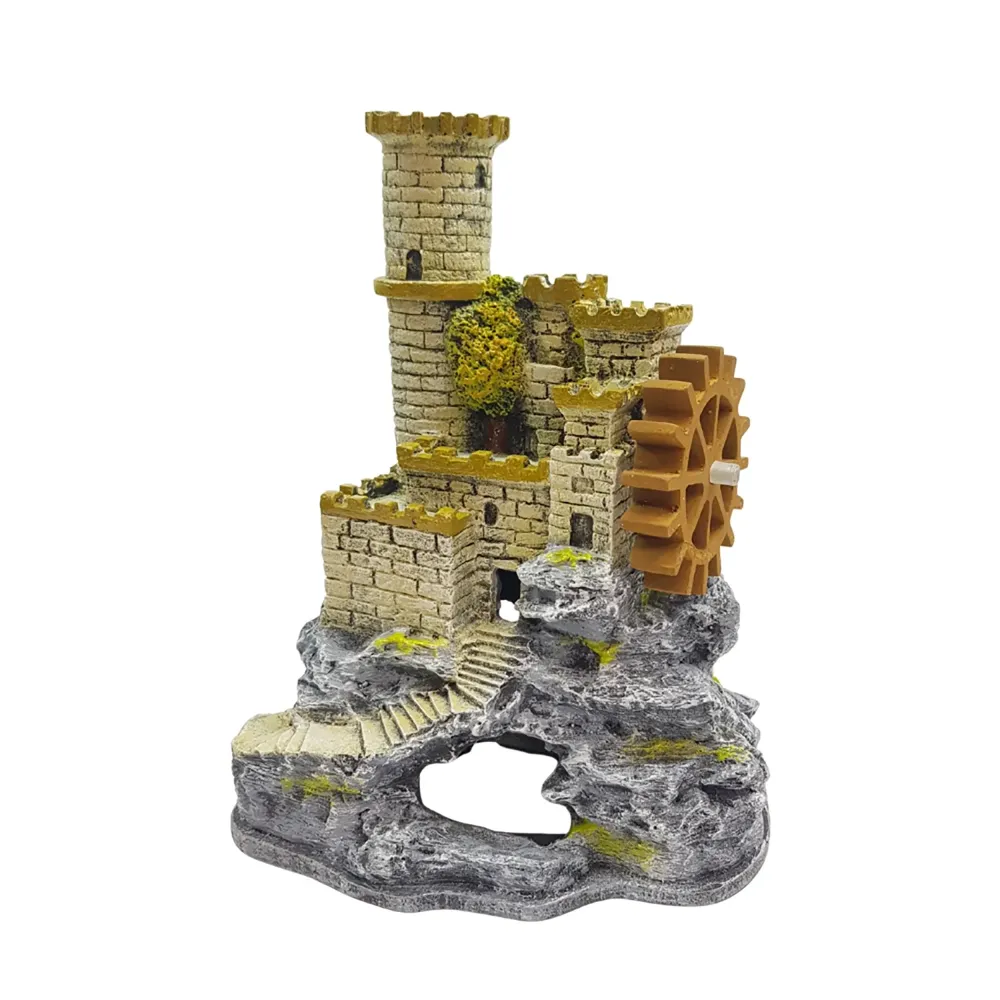 Enfeite para Aquário Castelo com Moinho Aquária