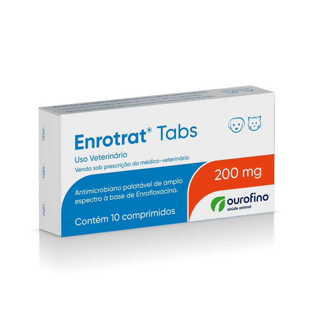Enrotrat Tabs 200mg Antimicrobiano Cães e Gatos