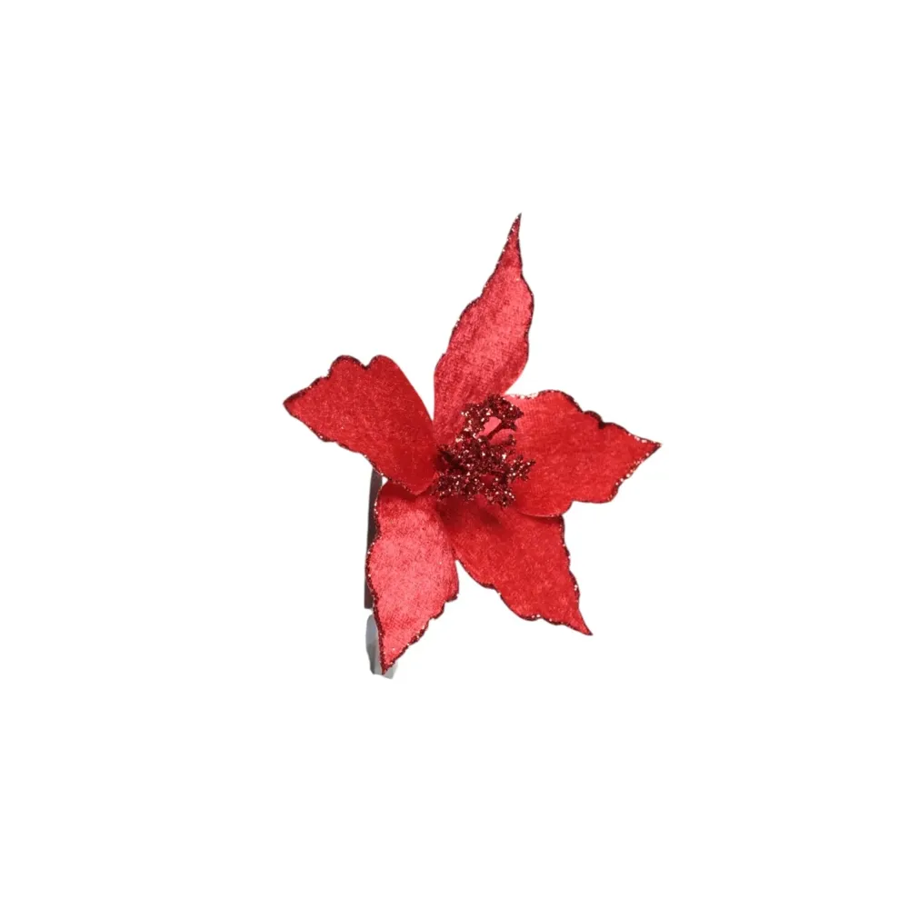 Flor Poinsetia Decorativa Natal 14cm Borda Vermelha Cromus — foto 2