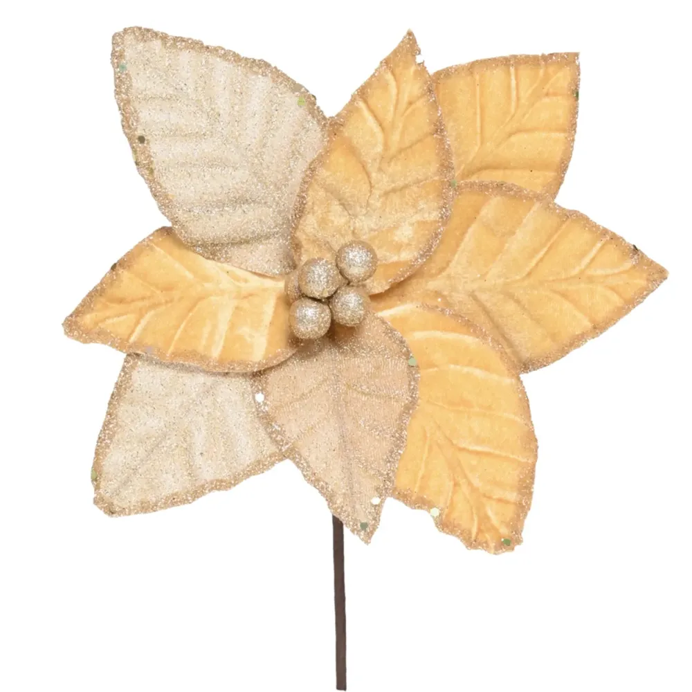 Flor Poinsetia Decorativa Natal 25cm Ouro Cromus