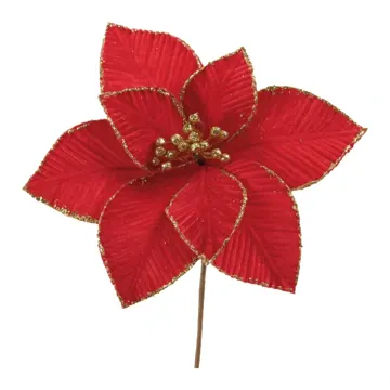 Flor Poinsetia Decorativa Natal 30cm Glíter Vermelha Cromus
