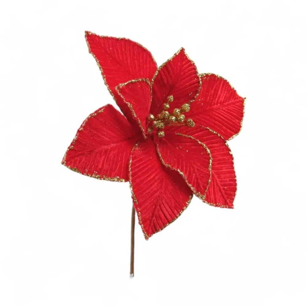 Flor Poinsetia Decorativa Natal 30cm Glíter Vermelha Cromus — foto 2