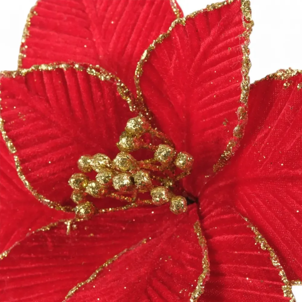 Flor Poinsetia Decorativa Natal 30cm Glíter Vermelha Cromus — foto 3