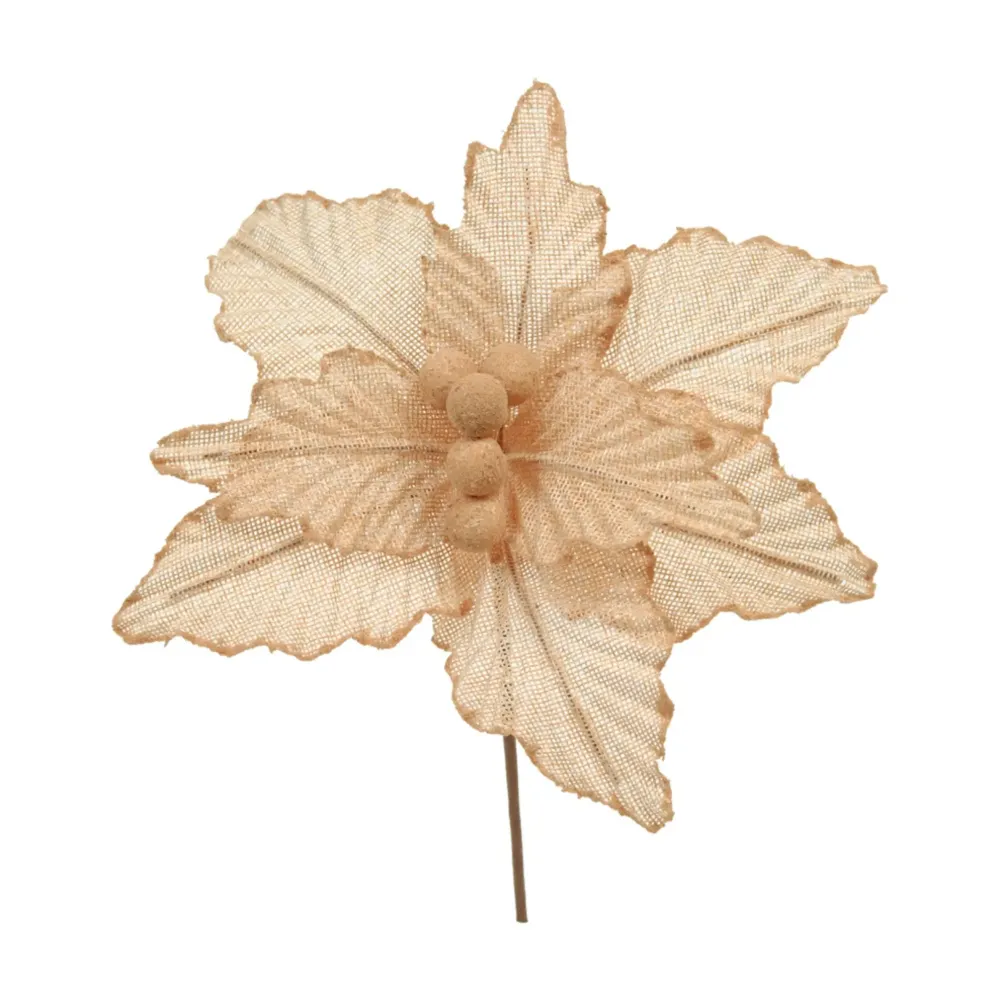 Flor Poinsetia Trabalhada Natal 20cm Ouro Cromus