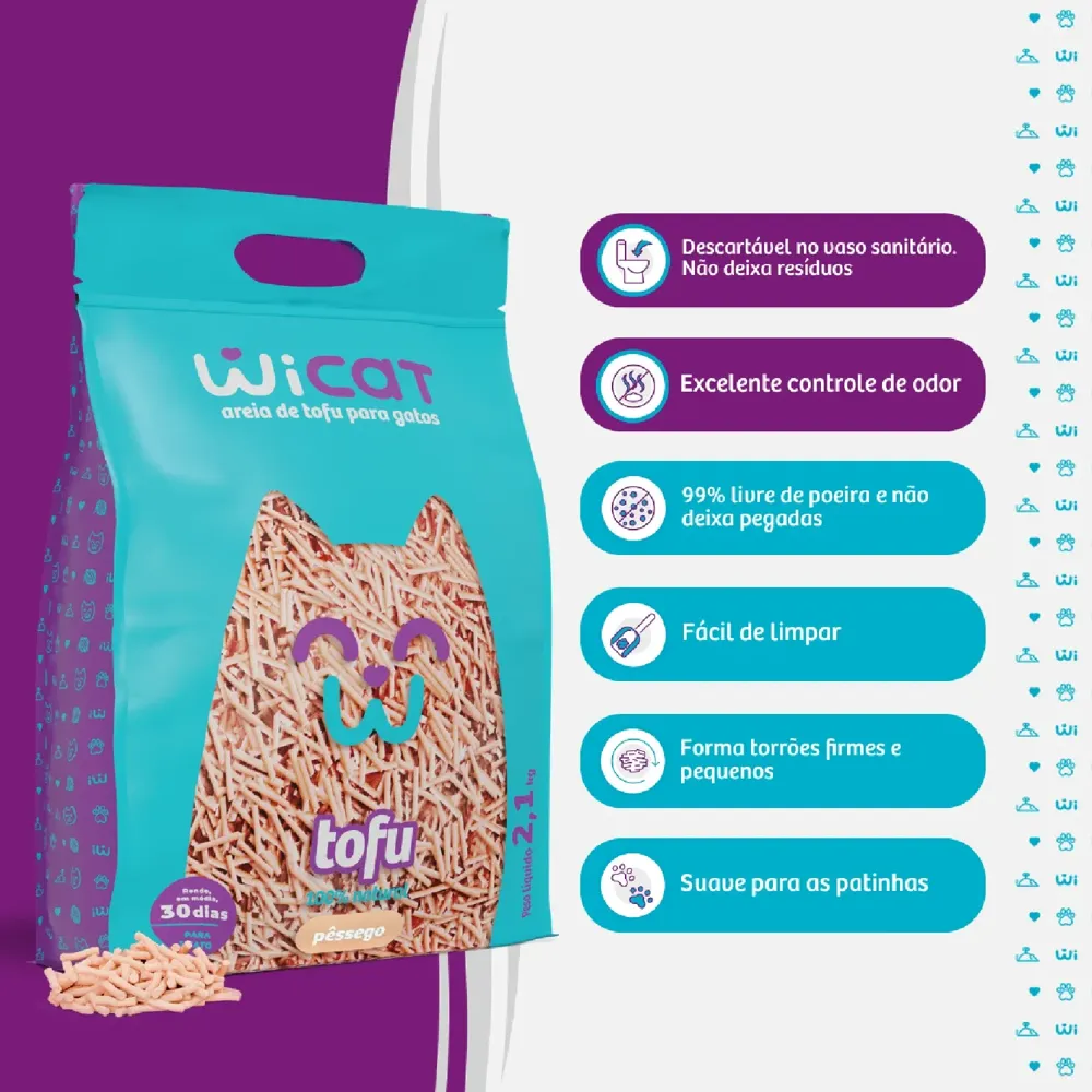 Granulado Higiênico de Tofu Biodegradável Wicat para Gatos de Pêssego — foto 5