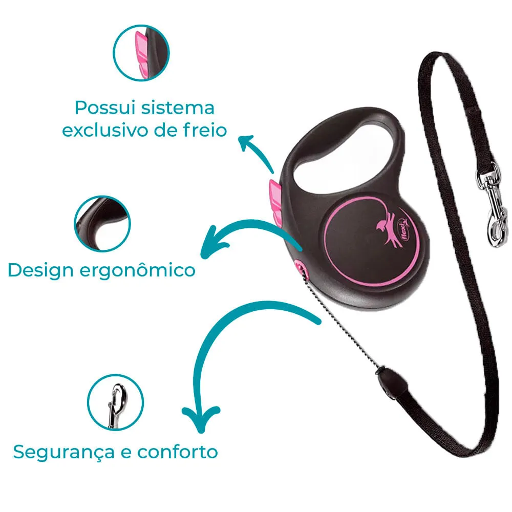 Guia Retrátil Black Design Flexi Rosa — foto 2