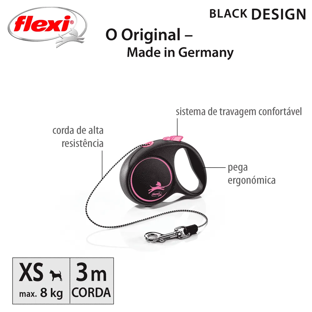 Guia Retrátil Black Design Flexi Rosa — foto 3
