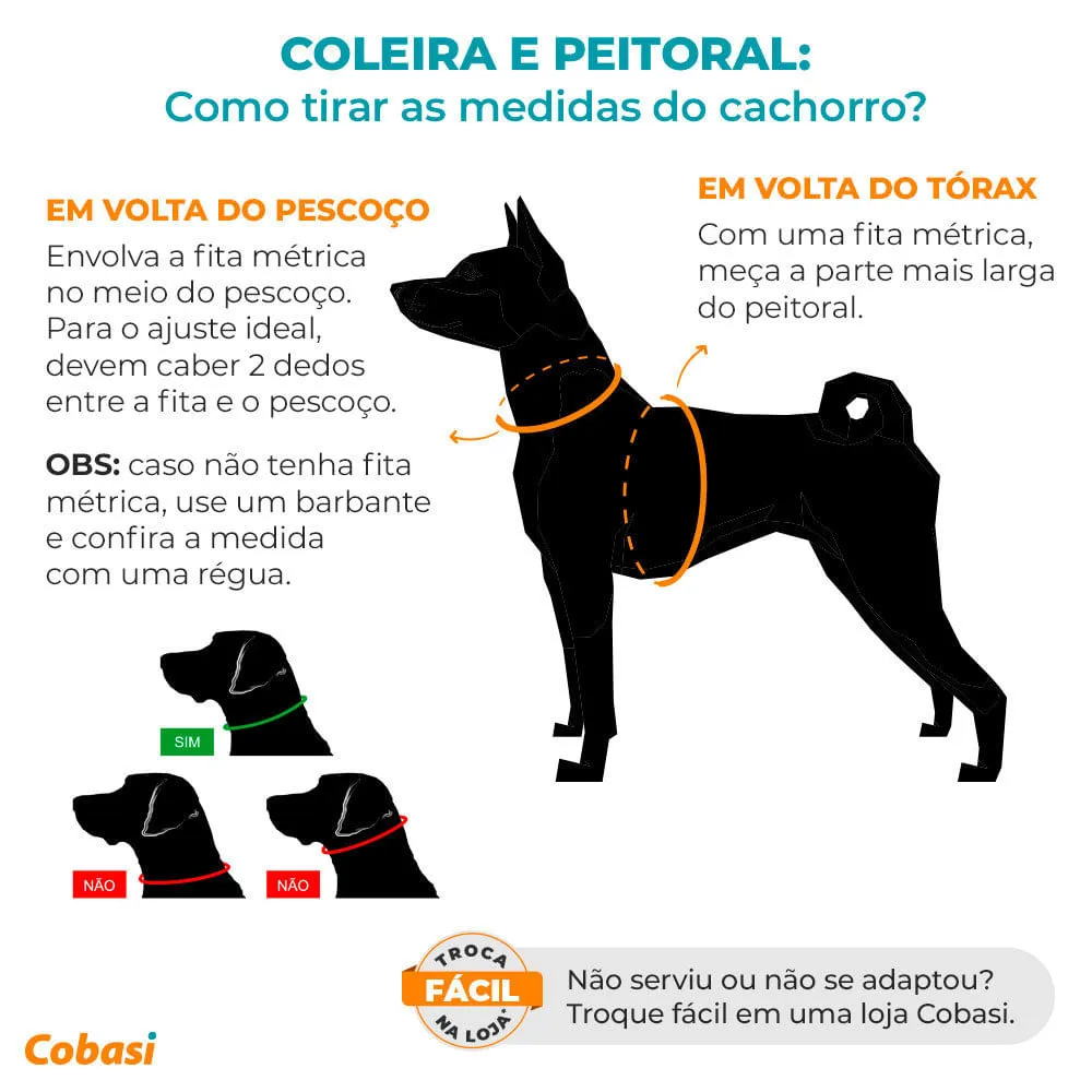 Guia e Peitoral Simples com Patinhas Santa Fé Pet Preta — foto 4