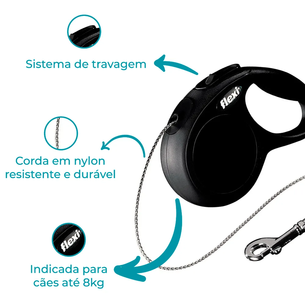 Guia Retrátil New Classic 3 M Flexi Preta — foto 2