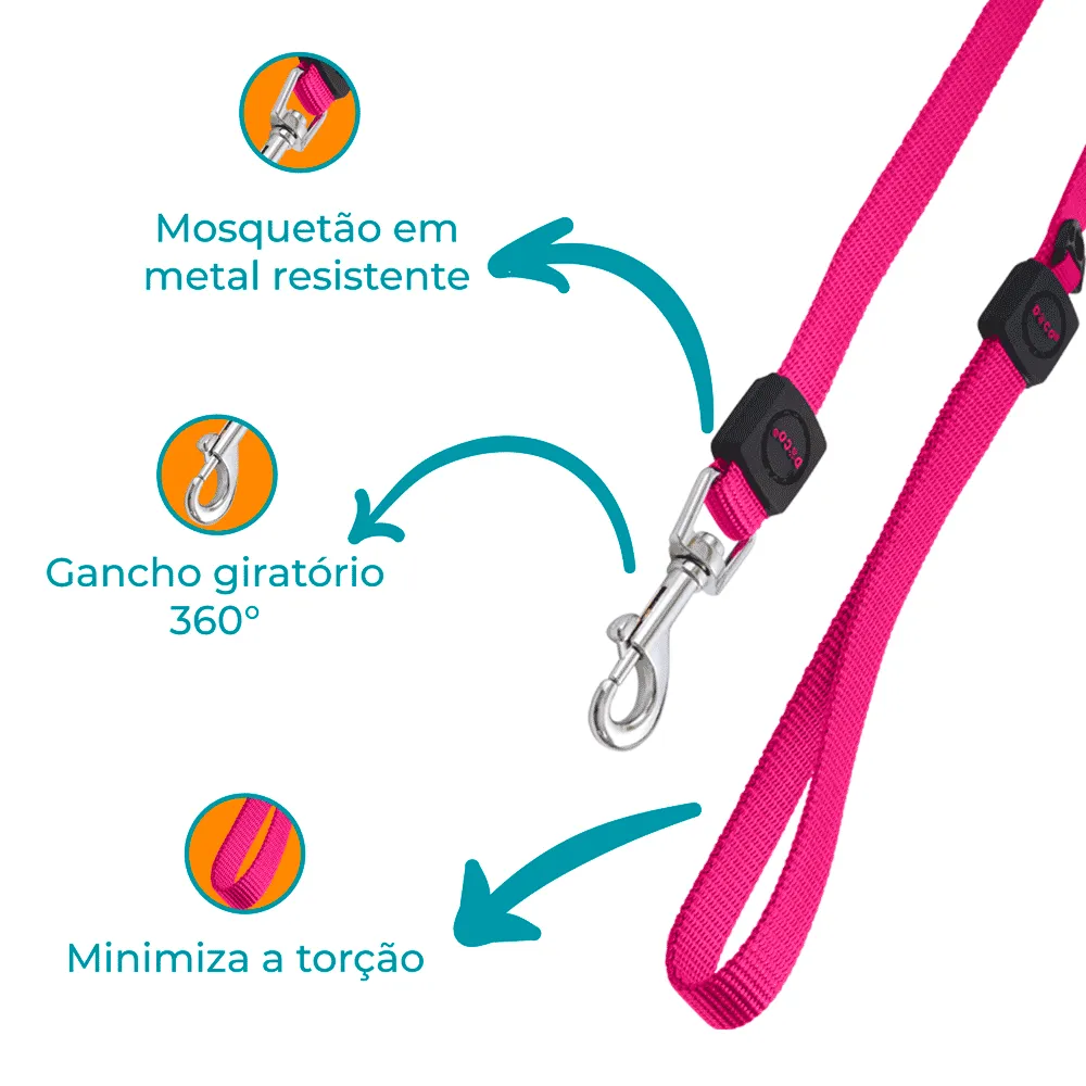 Guia para Cães Nylon Doco Rosa — foto 2