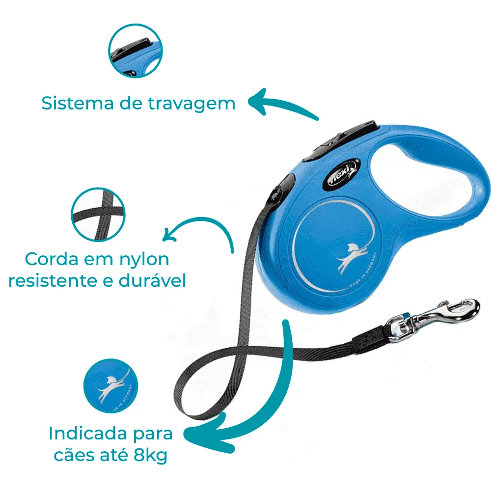 Guia Retrátil New Classic 5 M Flexi Azul — foto 2