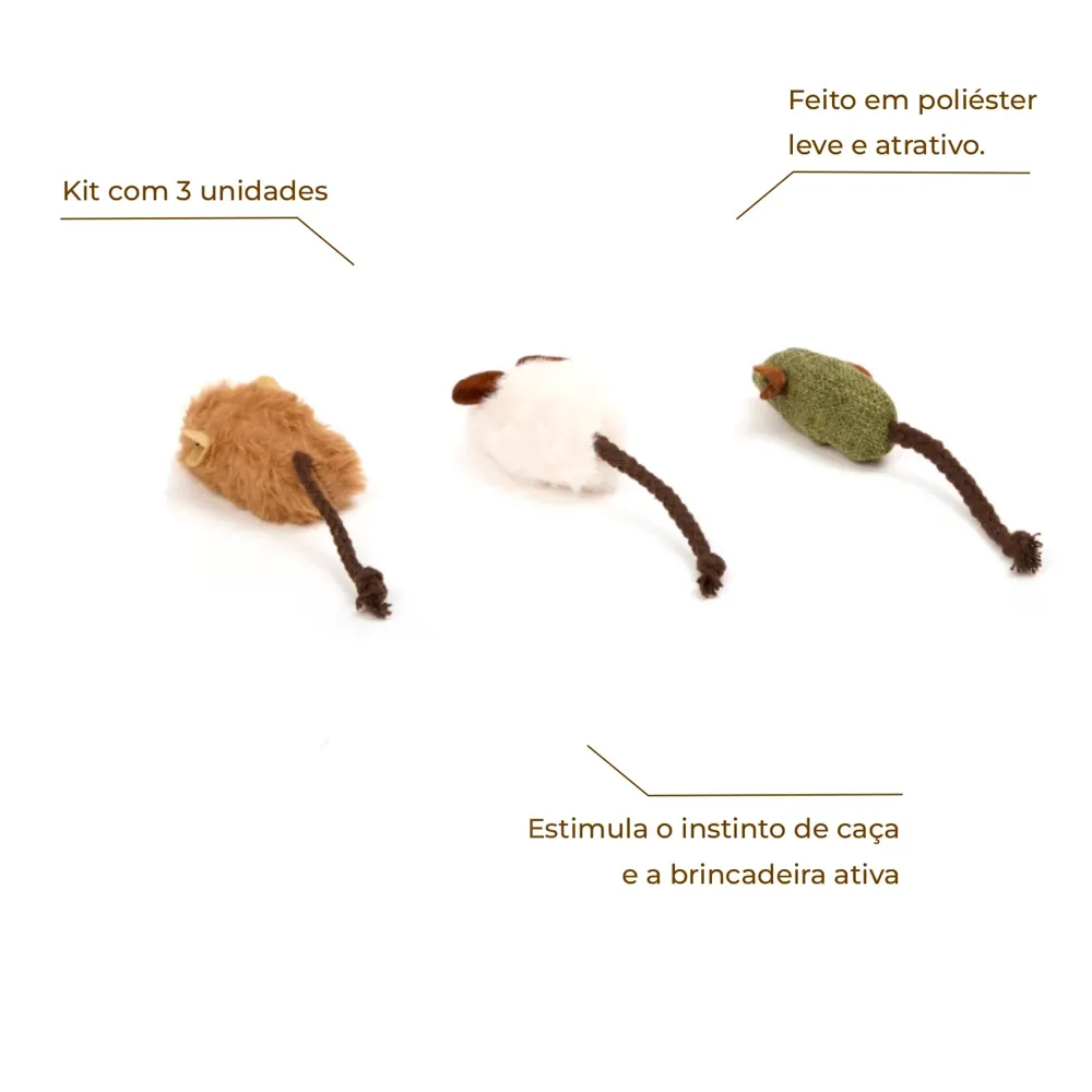 Kit Brinquedo para Gatos Ratinho 3 Unidades Flicks — foto 2