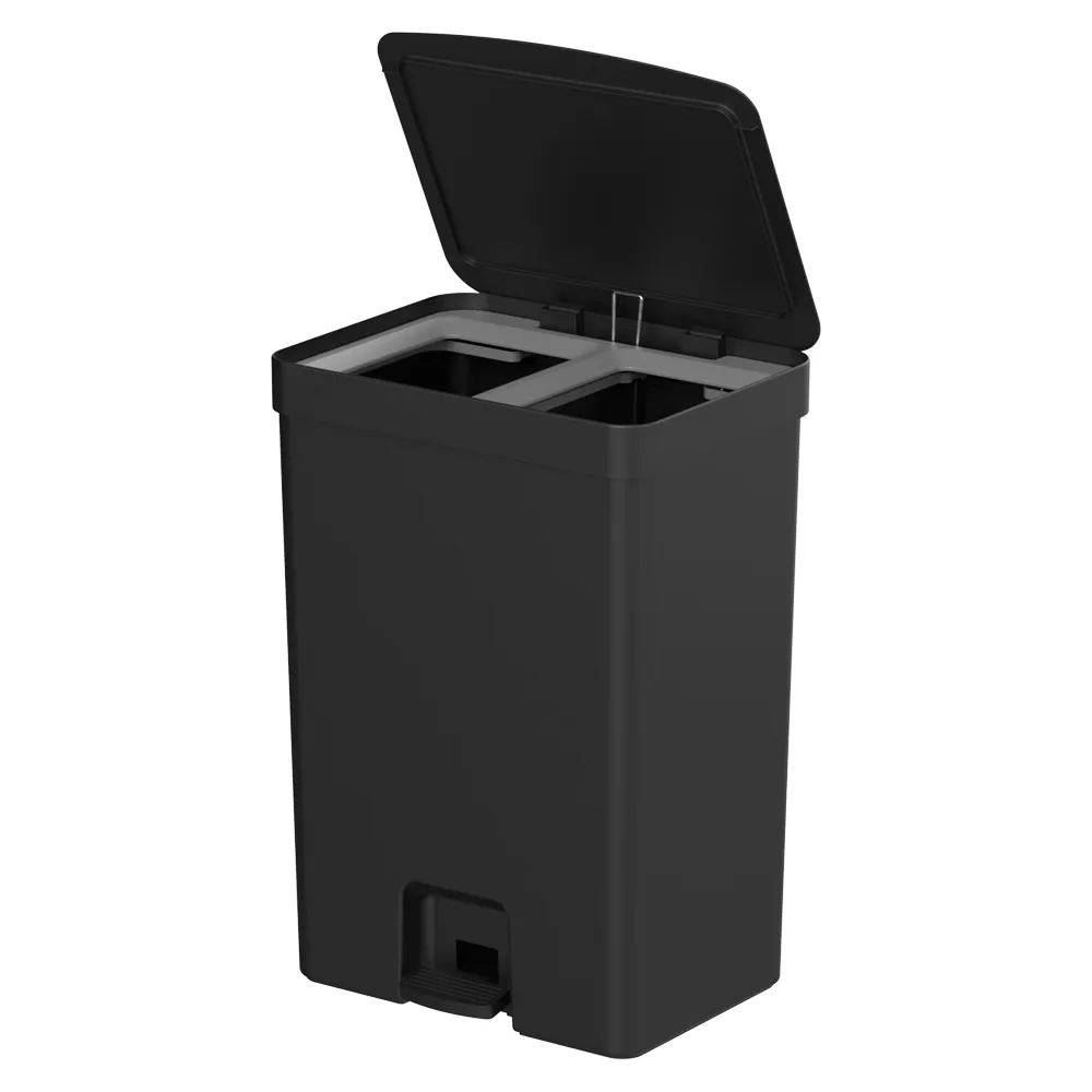 Lixeira com Pedal Trium com Duplo Compartimento Preto Ou — foto 2