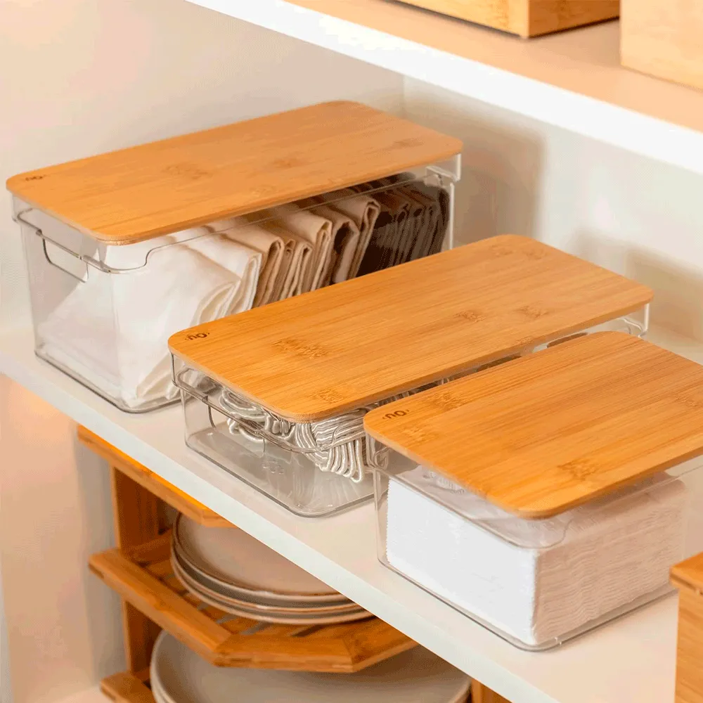 Organizador Clear com Tampa de Bambu Transparente Ou — foto 3