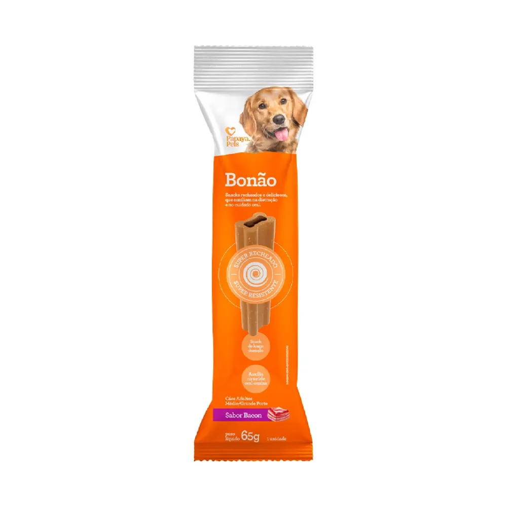 Petisco Bonão Bacon Cães Raças Médias e Grandes Papaya Pets