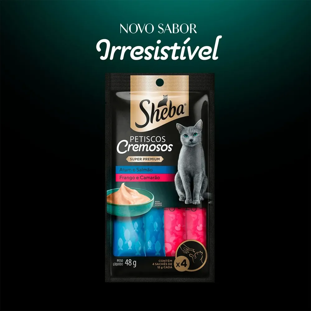 Petisco Sheba Cremoso para Gatos Adultos Atum com Salmão e Frango com Camarão — foto 4