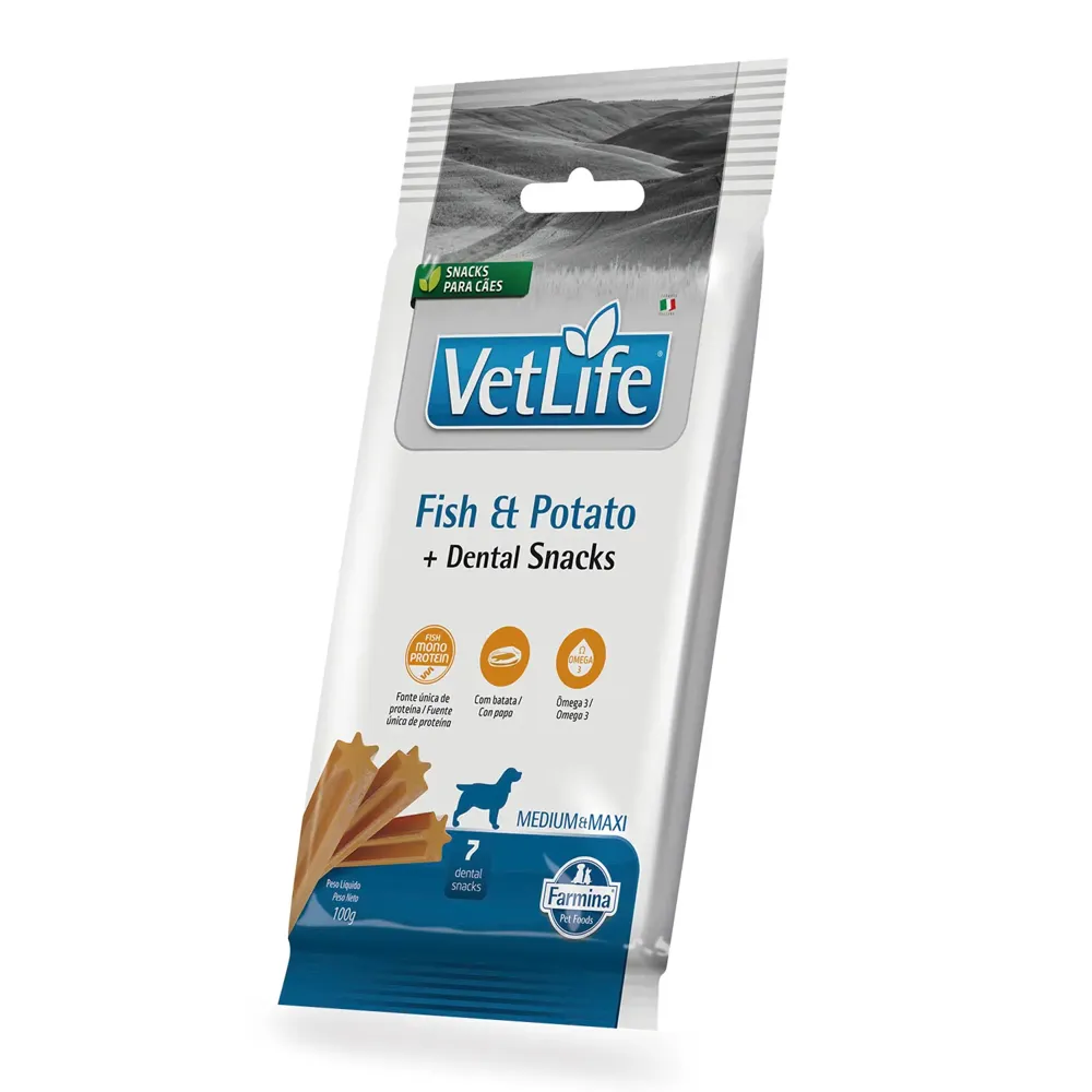 Petisco Dental Vet Life para Cães Médios e Grandes Fish e Potato