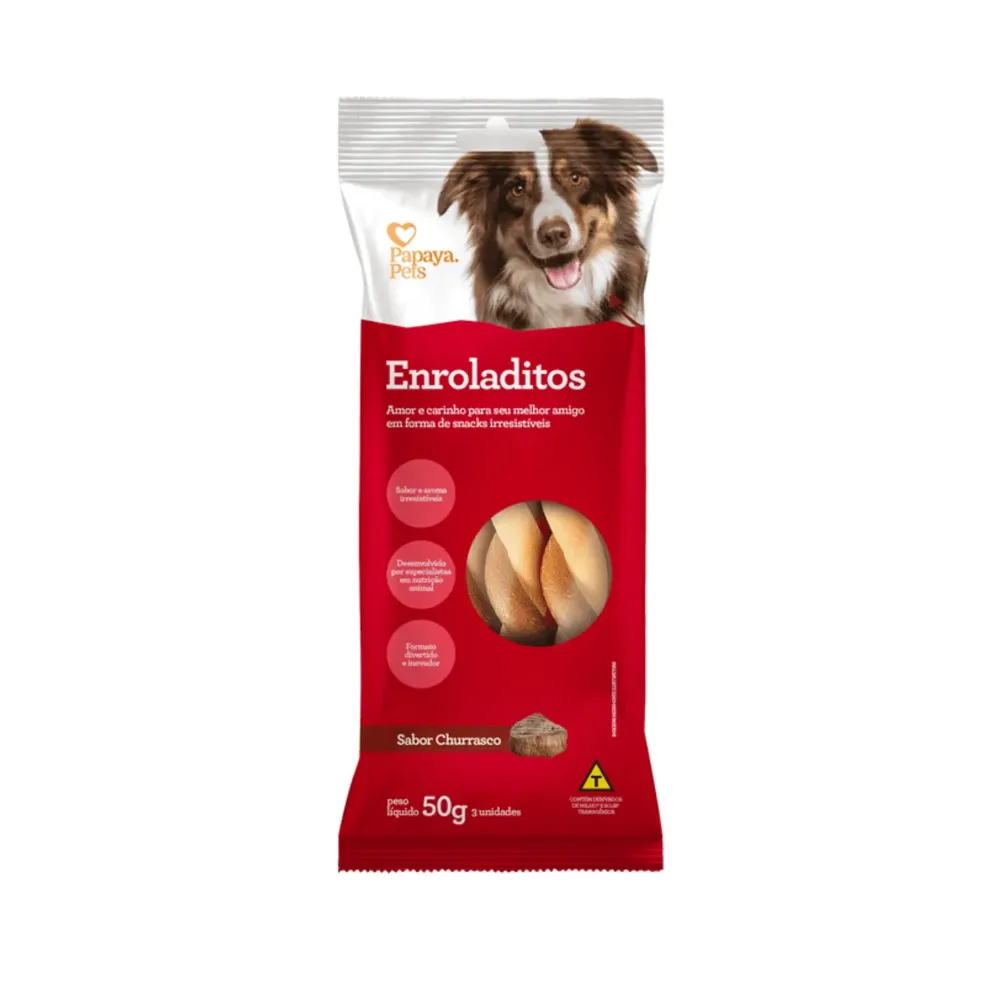 Petisco Enroladitos Churrasco Cães Adultos Papaya Pets