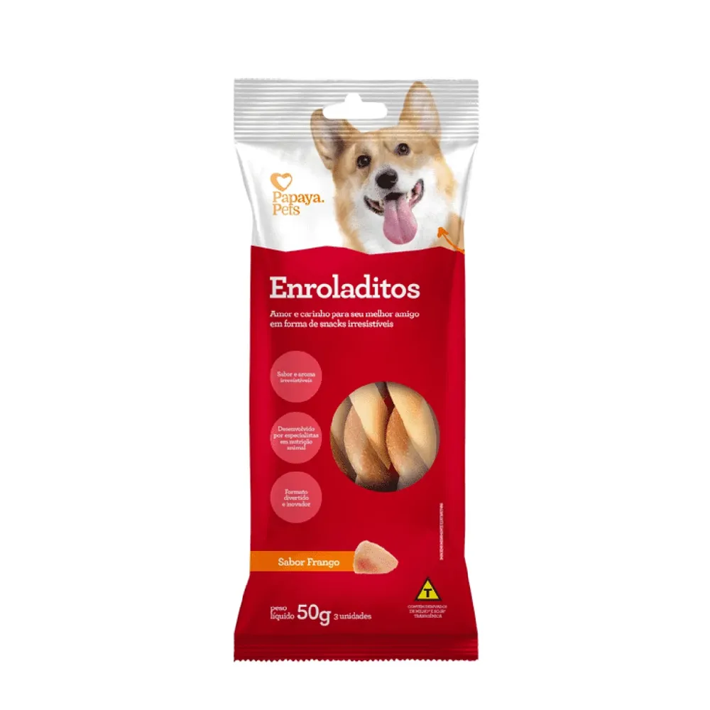 Petisco Enroladitos Frango Cães Adultos Papaya Pets
