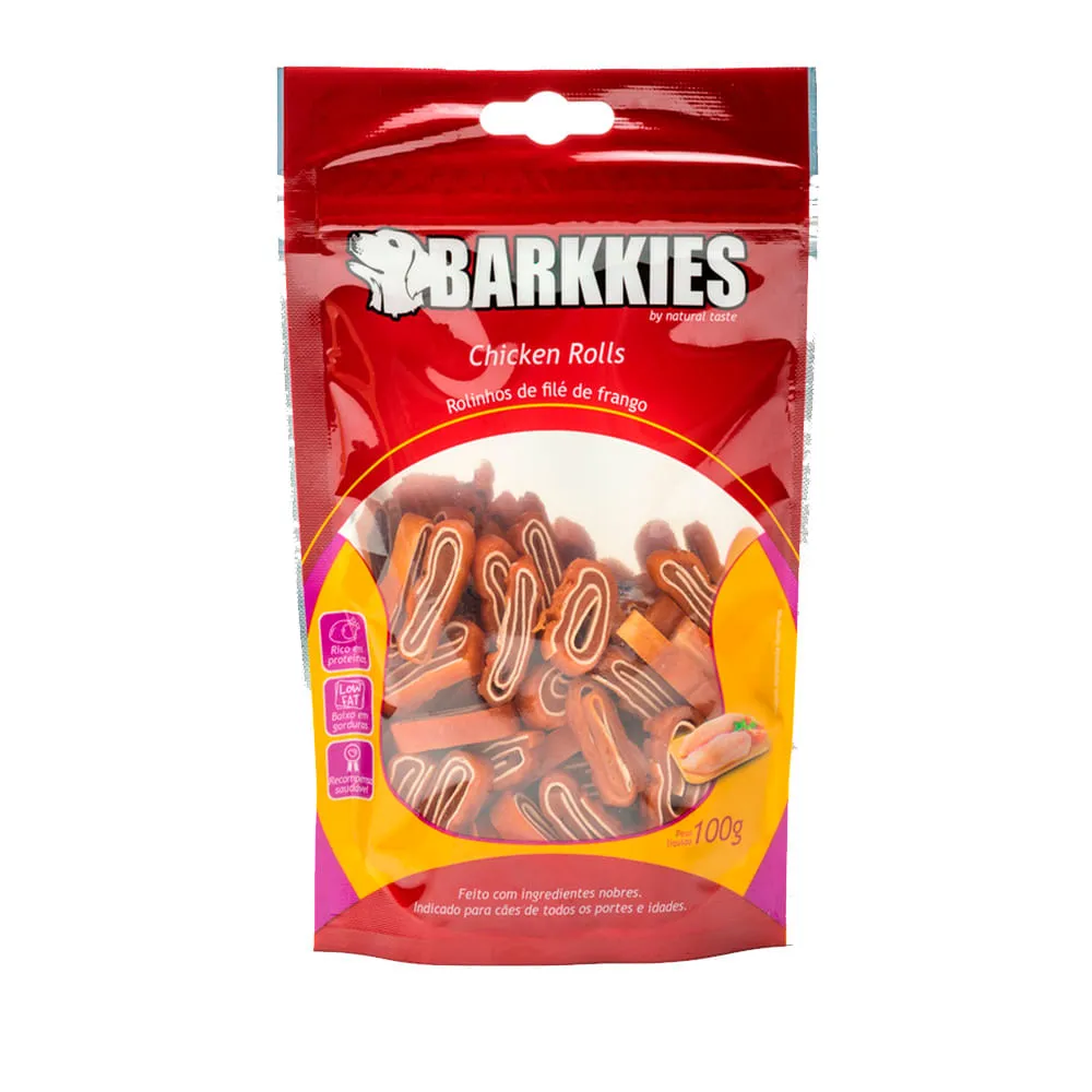Petisco Natural Cães Barkkies Rolls Frango