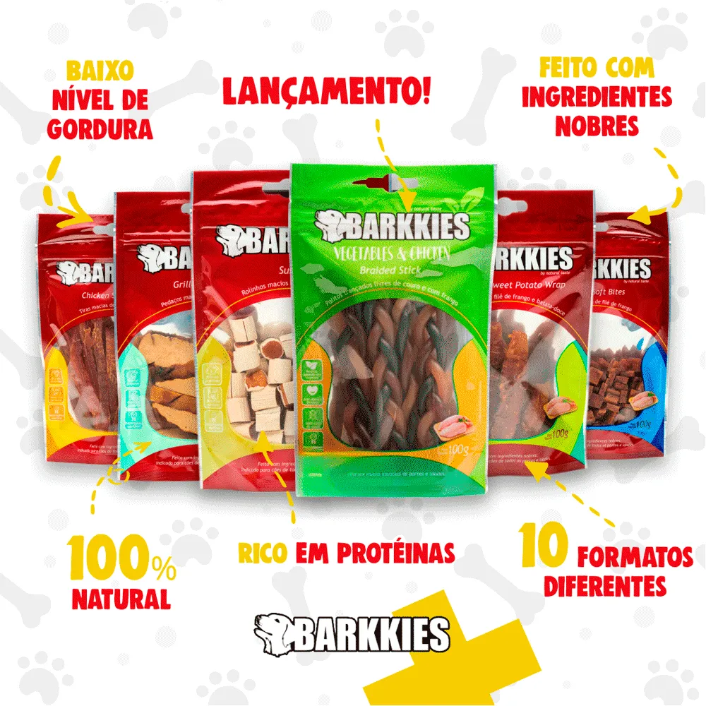 Petisco Natural Cães Barkkies Striped Bone Vegetais e Frango — foto 3
