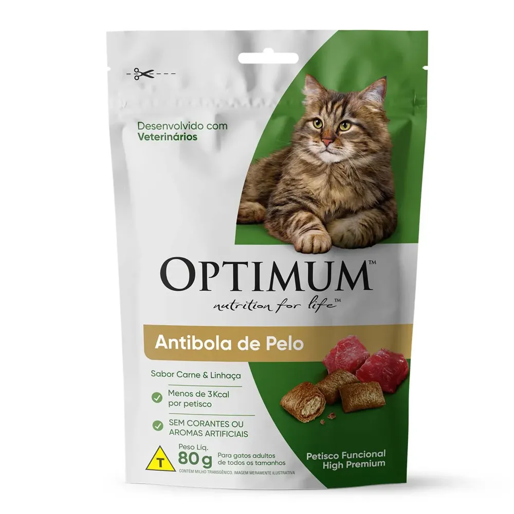 Petisco Optimum Gatos Adultos Anti Bola de Pelo Carne e Linhaça — foto 2