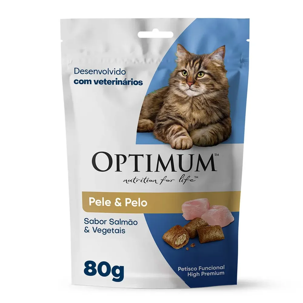 Petisco Optimum Gatos Adultos Pele e Pelo Salmão e Vegetais