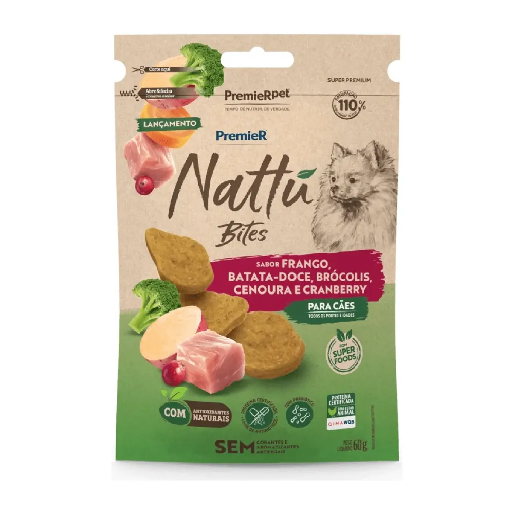 Petisco Premier Nattu Bites de Frango para Cães