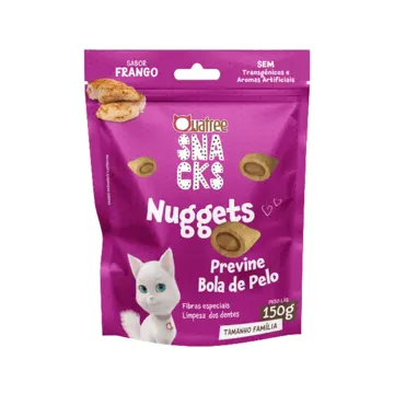 Petisco Quatree Snacks Nuggets Bola de Pelo Frango para Gatos Adultos 150 g