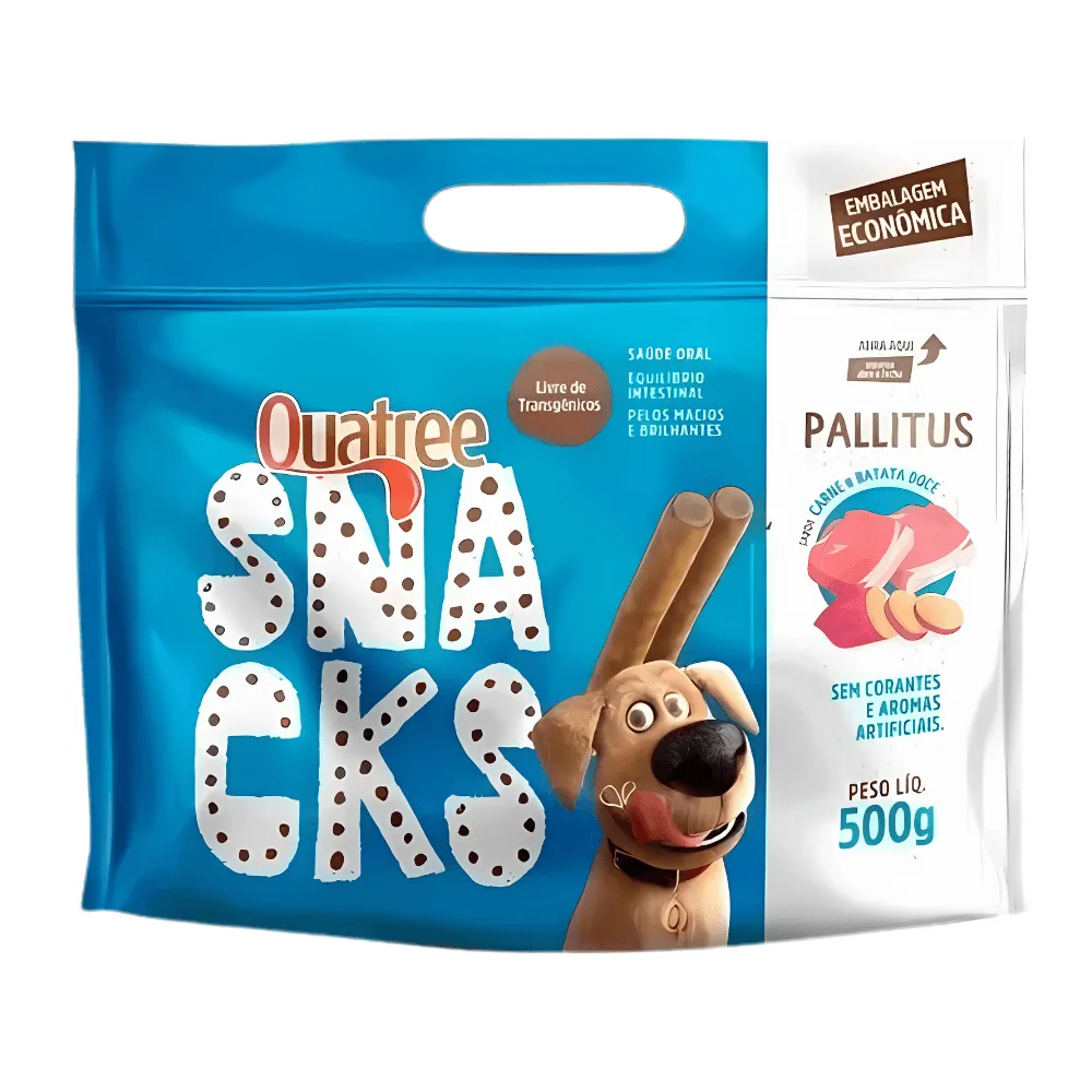Petisco Quatree Snacks Pallitus Carne e Batata Doce para Cães Adultos 500 g