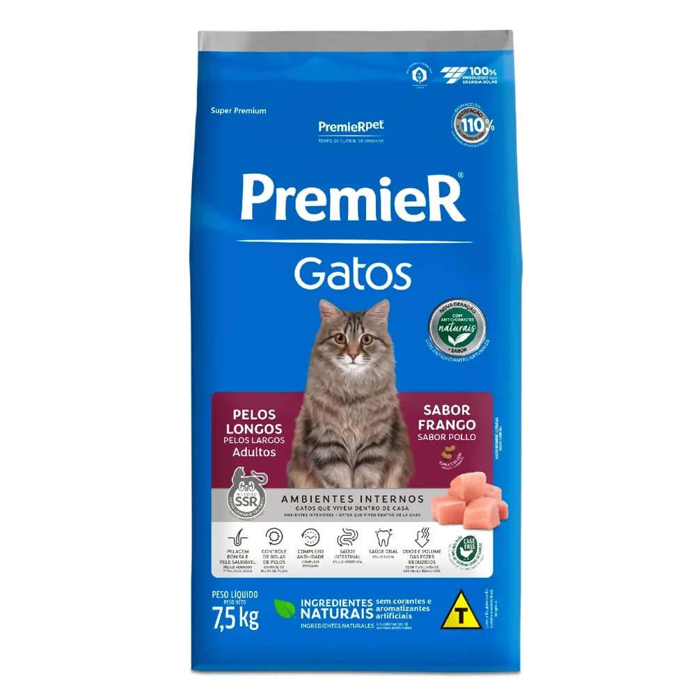 Ração Premier Ambientes Internos Gatos Adultos Pelos Longos Frango — foto 4