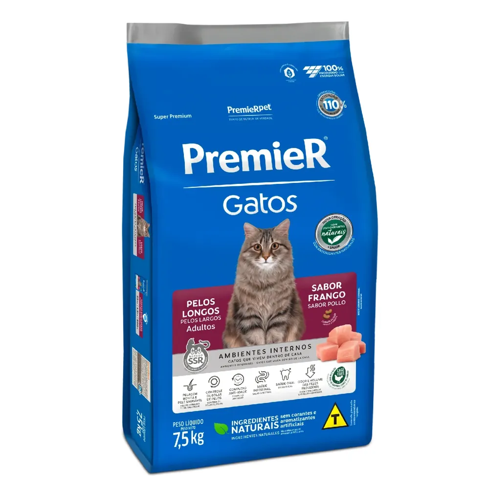 Ração Premier Ambientes Internos Gatos Adultos Pelos Longos Frango — foto 5