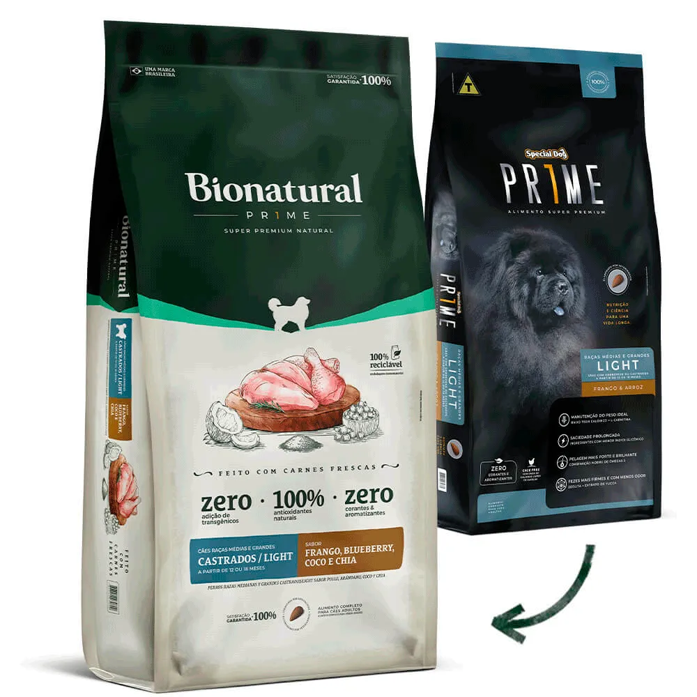 Ração Bionatural Prime Light Cães Adultos Raças Médias e Grandes Castrados Frango — foto 2