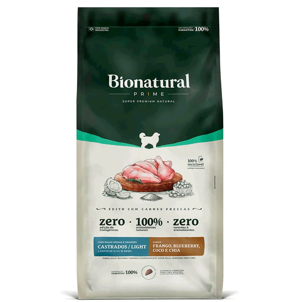 Ração Bionatural Prime Light Cães Adultos Raças Médias e Grandes Castrados Frango — foto 3