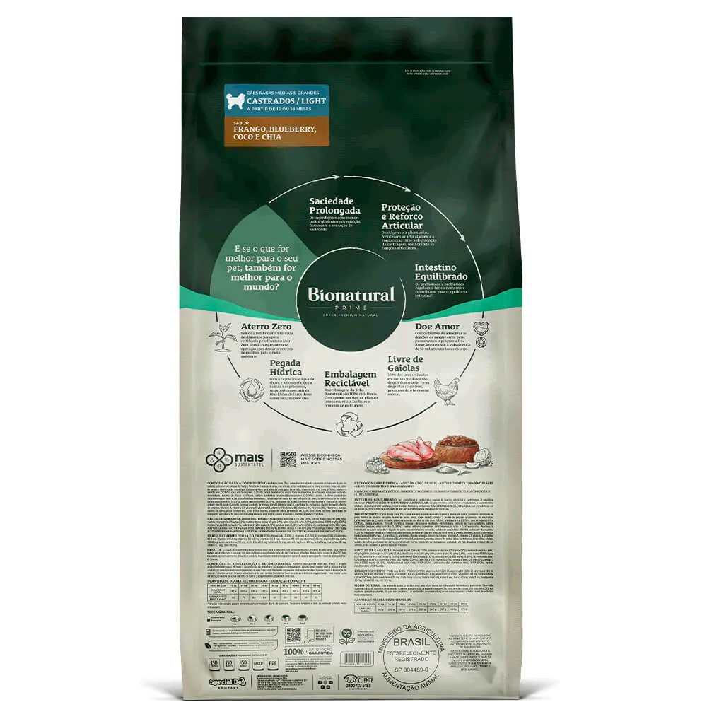 Ração Bionatural Prime Light Cães Adultos Raças Médias e Grandes Castrados Frango — foto 4