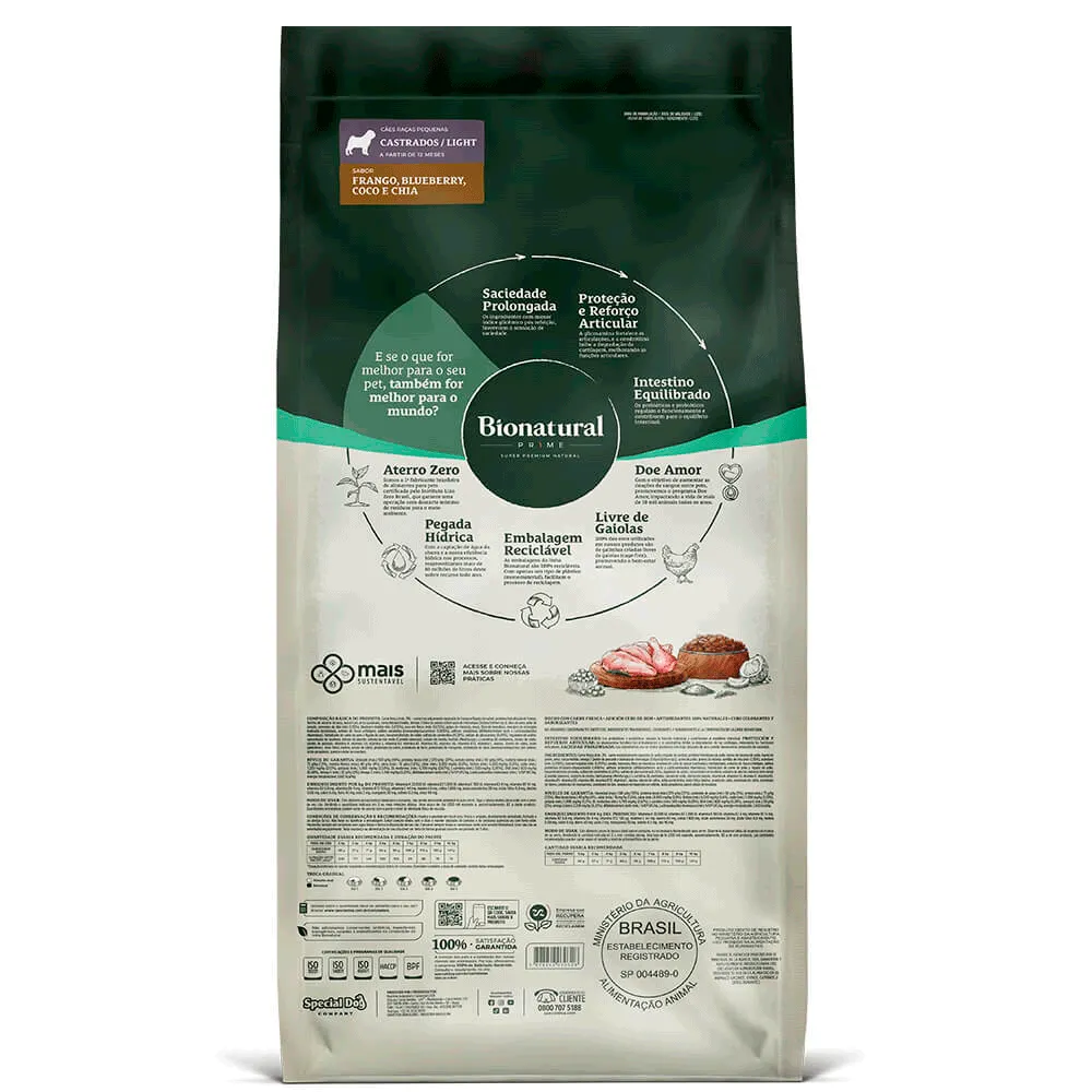 Ração Bionatural Prime Light Cães Adultos Raças Pequenas Castrados Frango — foto 3