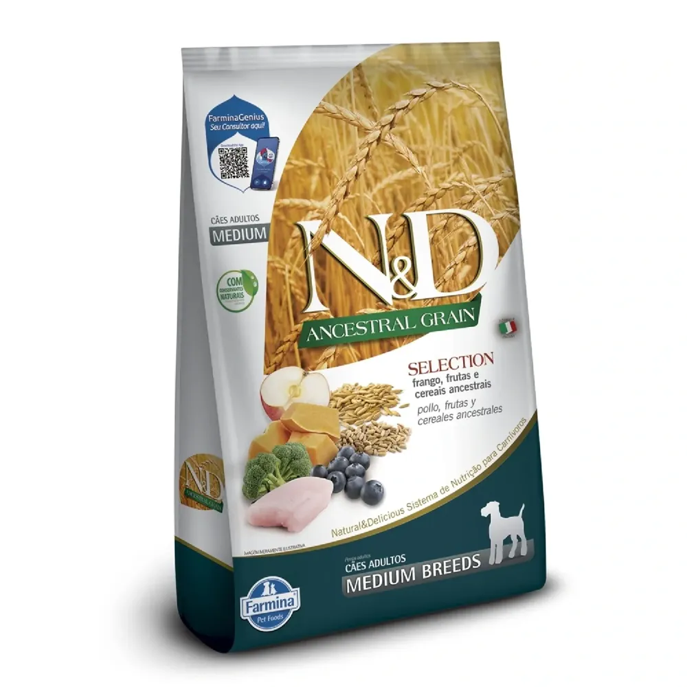 Ração N&D Ancestral Grain Selection Cães Adultos Raças Médias