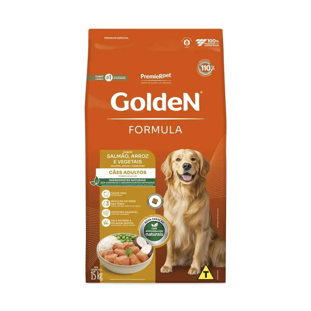 Ração Golden Fórmula Cães Adultos Salmão, Arroz e Vegetais