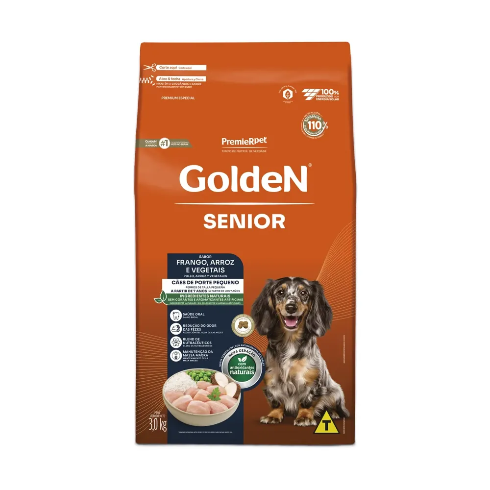 Ração Golden Cães Sênior Porte Pequeno Frango e Arroz Mini Bits