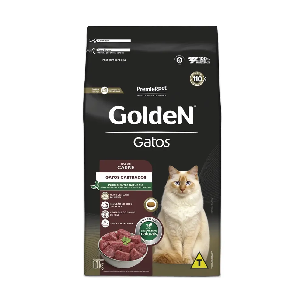Ração Golden Gatos Adultos Castrados Carne