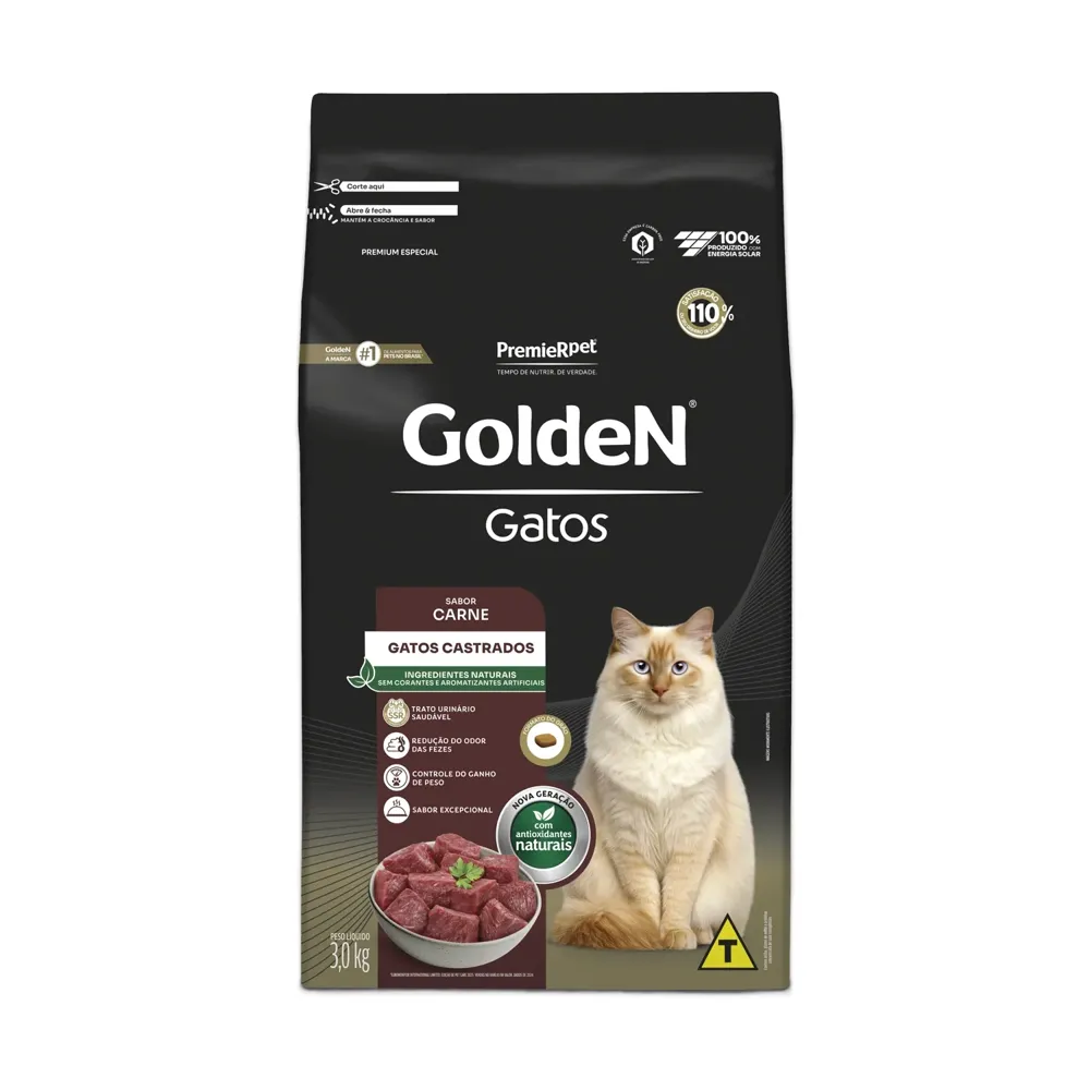 Ração Golden Gatos Adultos Castrados Carne — foto 3