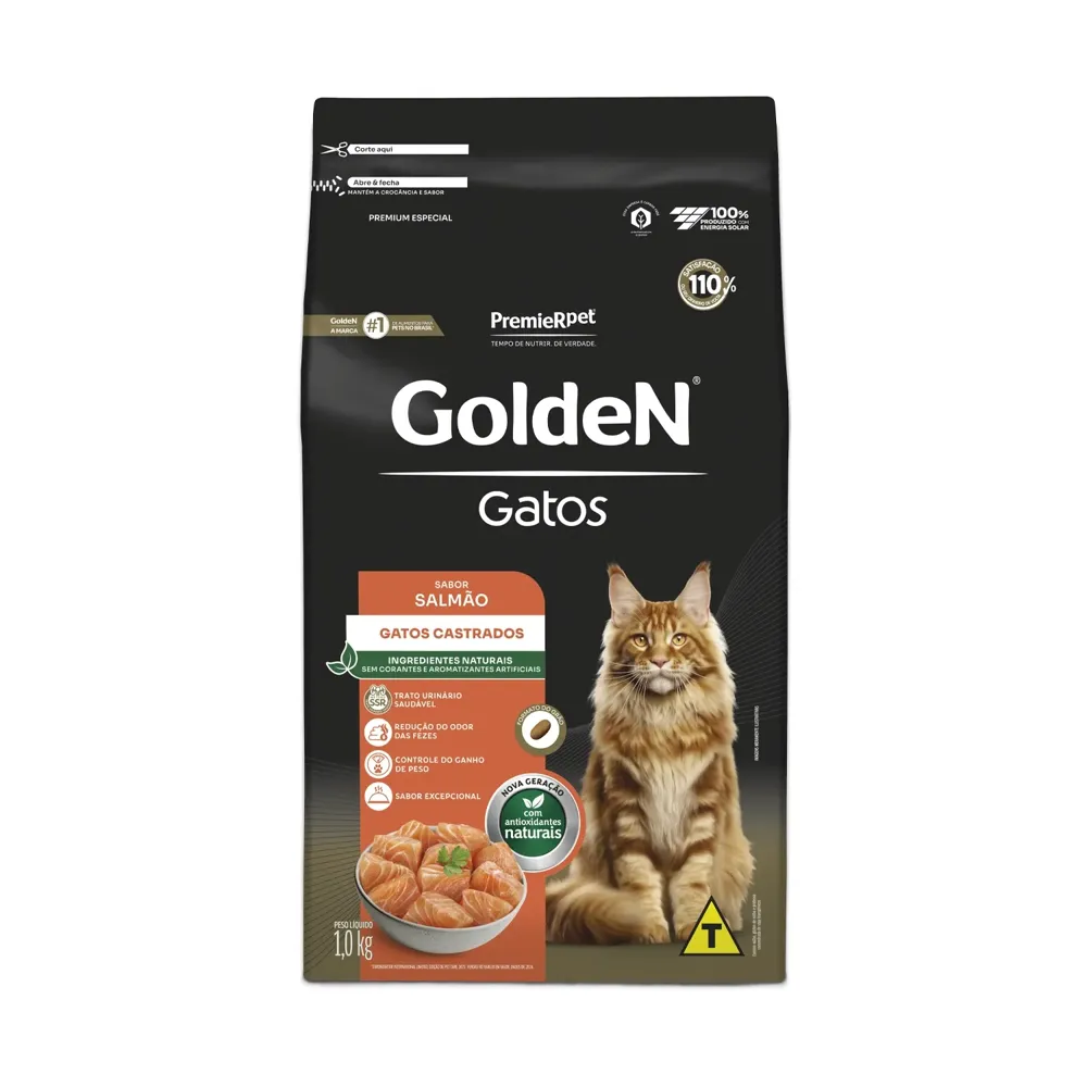 Ração Golden Gatos Adultos Castrados Salmão