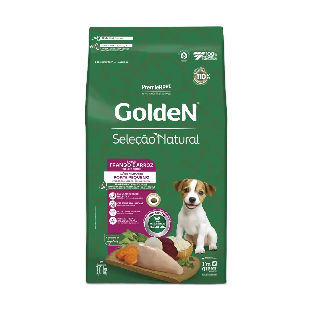Ração Golden Seleção Natural Cães Filhotes Porte Pequeno Frango e Arroz Mini Bits — foto 3