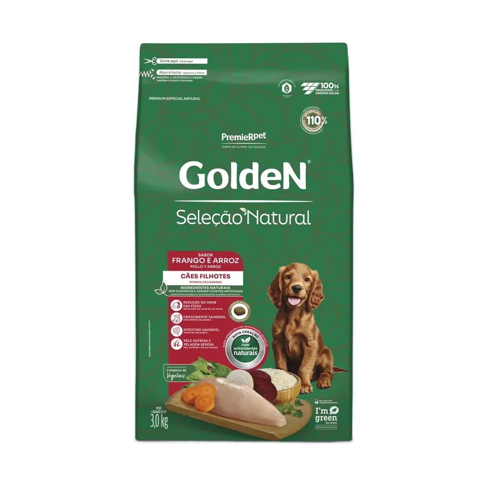 Ração Golden Seleção Natural Cães Filhotes Frango e Arroz