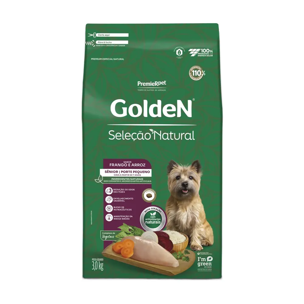 Ração Golden Seleção Natural Cães Sênior Porte Pequeno Frango e Arroz