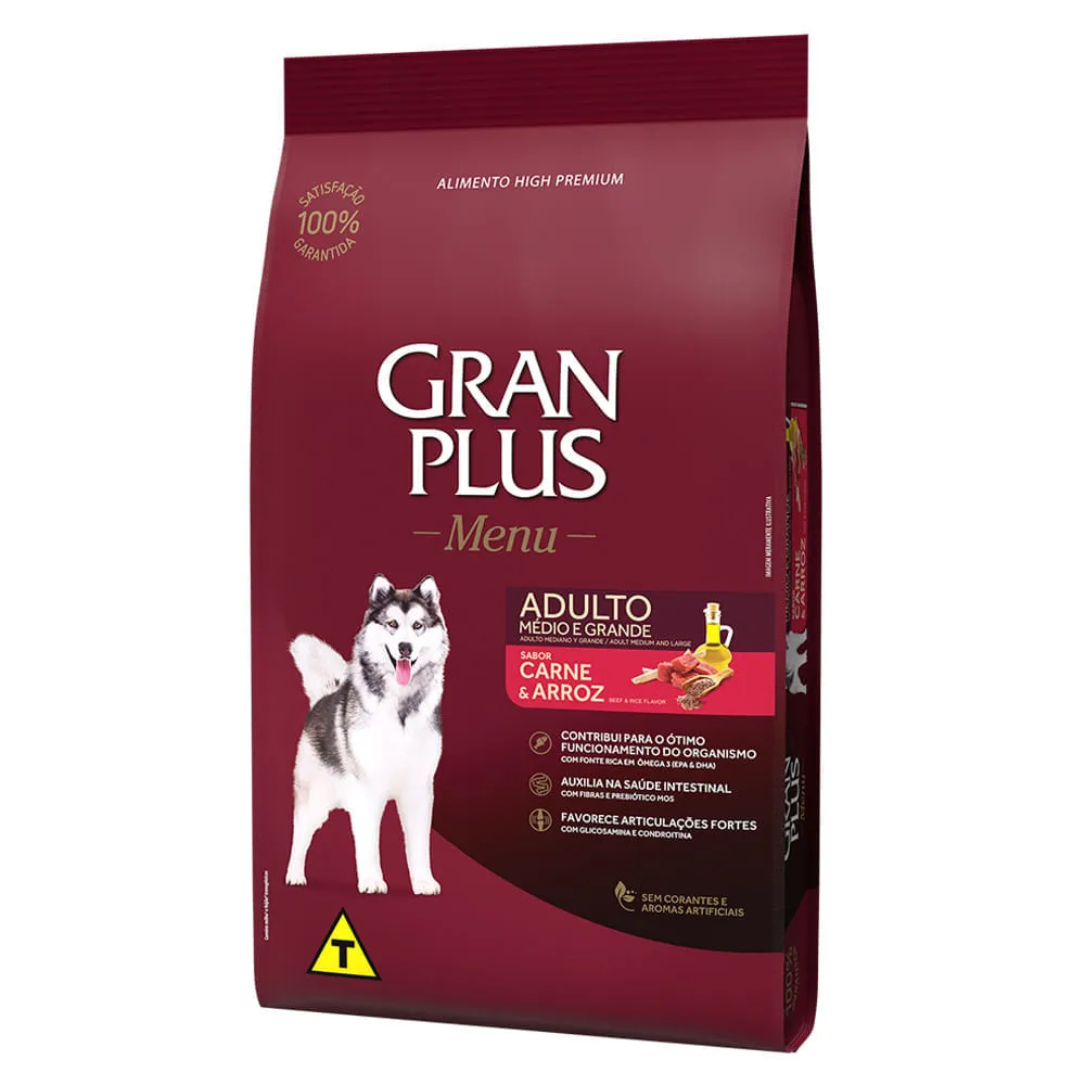 Ração GranPlus Menu Carne e Arroz para Cães Adultos de porte Médio e Grande — foto 2